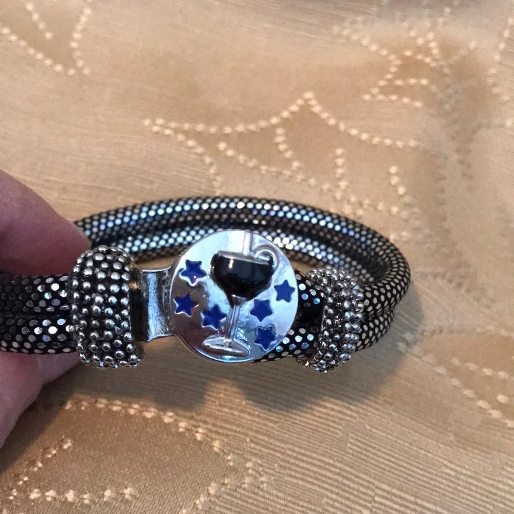 Black rope with silver polka dot snap bracelet